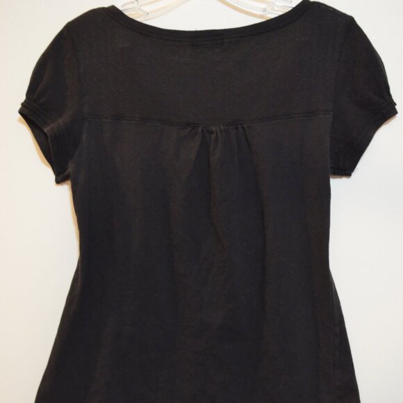fulltilt TM Cotton Short Sleeves Knit Top 1/3 white Buttons Front Black Blouse M - Picture 3 of 5